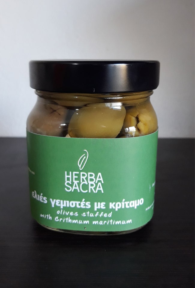 Olive stuffed with samphire herbasacra